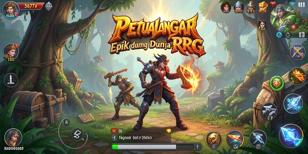 Tangkapan layar gameplay RPG dengan pertarungan seru dan grafis menawan.