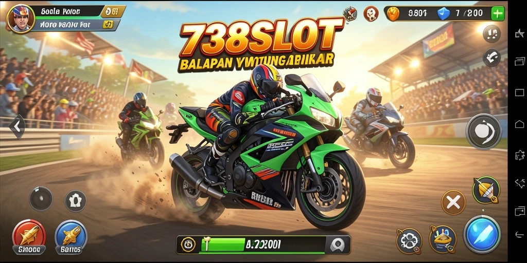 Tampilan gameplay balapan motor yang seru di 738SLOT.