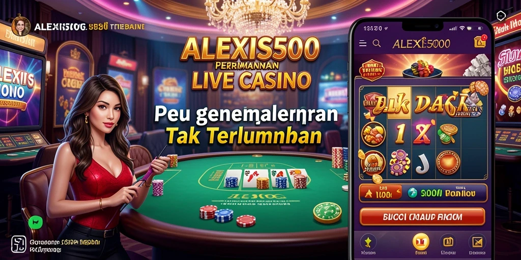 Tampilan gameplay ALEXIS500 dengan dealer live yang interaktif.