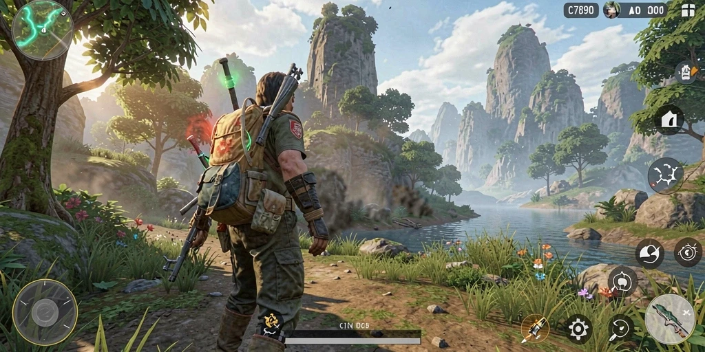 Screenshot C7890 menampilkan pemandangan dunia terbuka yang memukau.