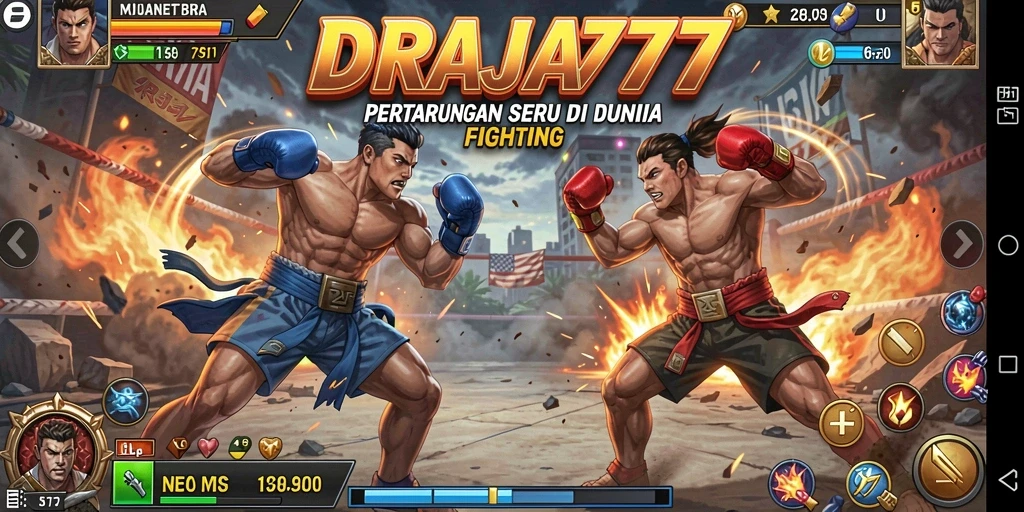 Screenshot menunjukkan pertarungan mendebarkan dalam DRAJA777 dengan karakter beraksi.