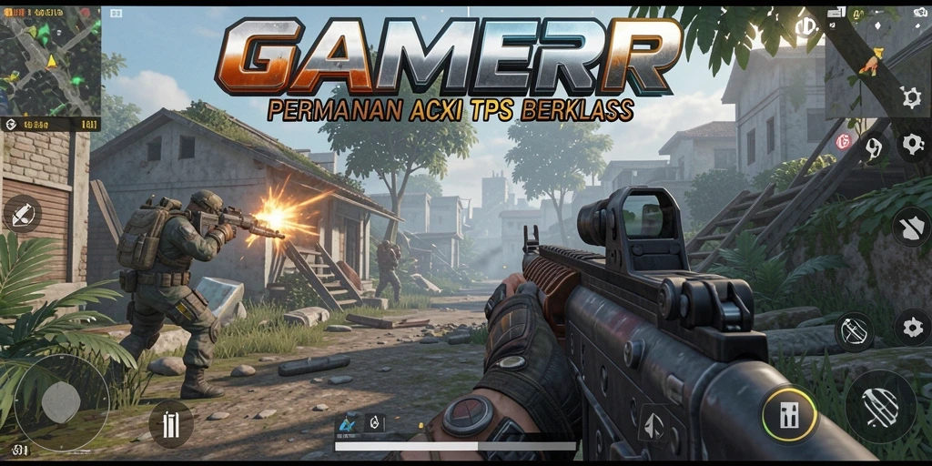Screenshot GAMERP menunjukkan aksi mendebarkan dalam pertempuran TPS.