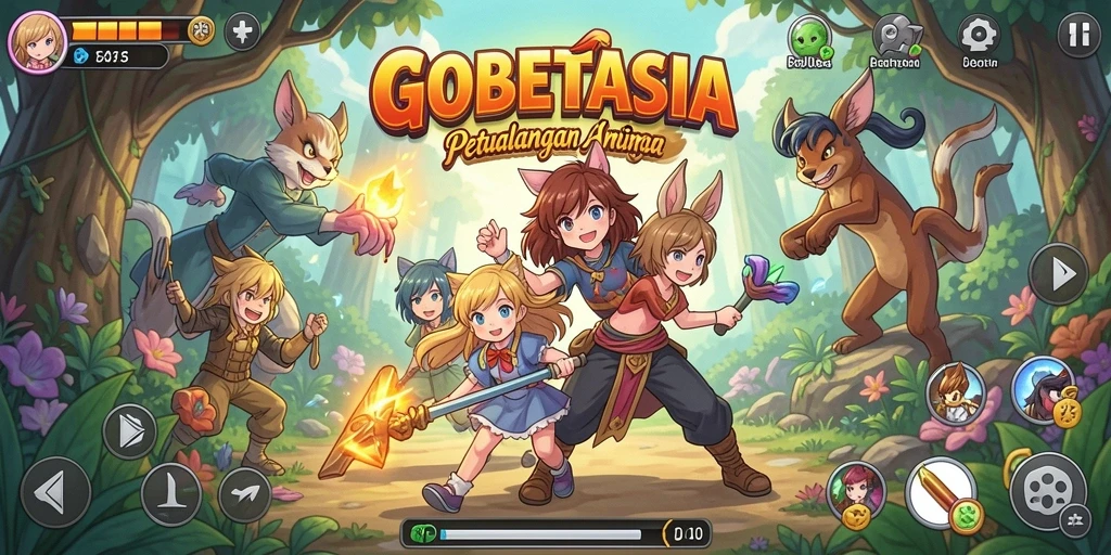 Tampilan gameplay GOBETASIA dengan karakter anime yang dinamis.