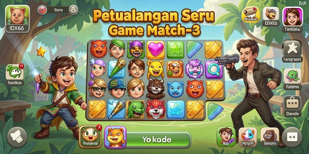 Tampilan gameplay seru di IDX66 dengan tantangan match-3.