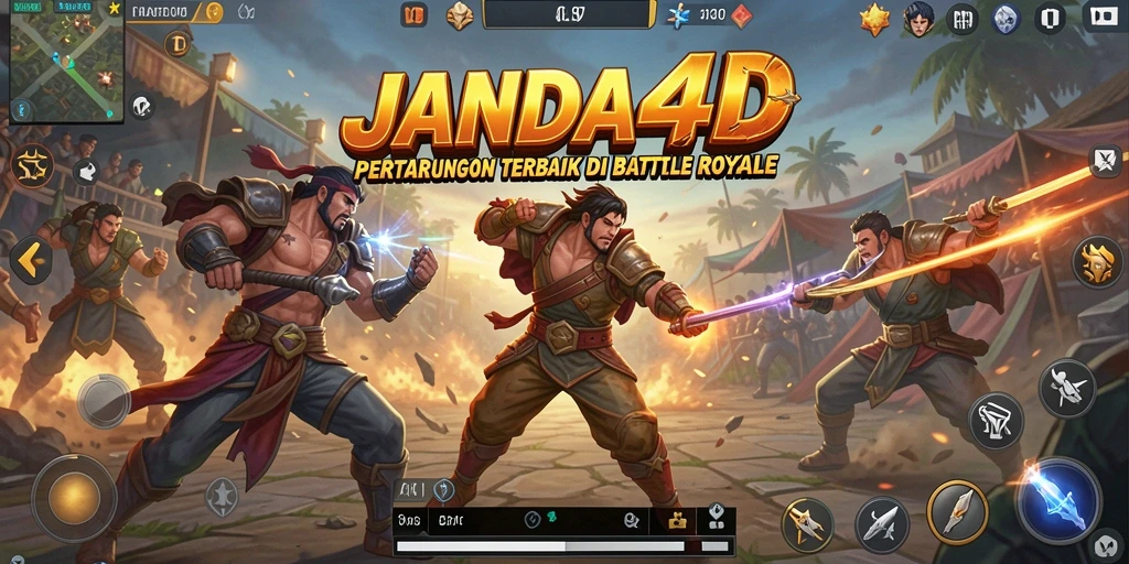 Screenshot JANDA4D menampilkan aksi pertempuran intens dalam arena Battle Royale.
