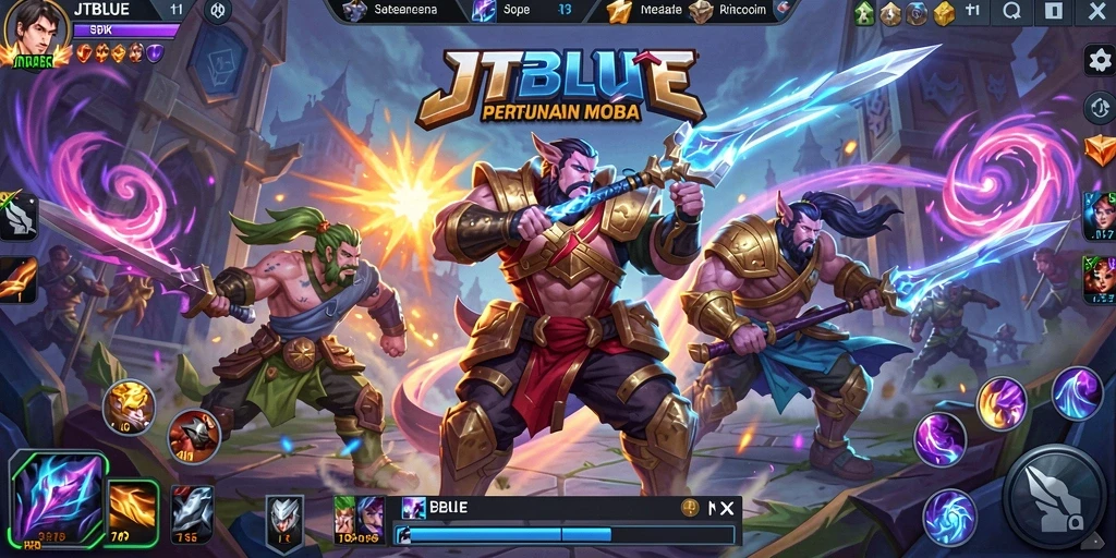 Tampilan menegangkan pertarungan dalam JTBLUE di arena MOBA.