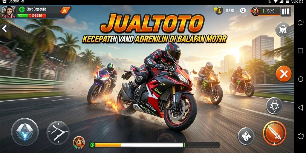 Gameplay seru balapan motor di JUALTOTO dengan lintasan menantang.