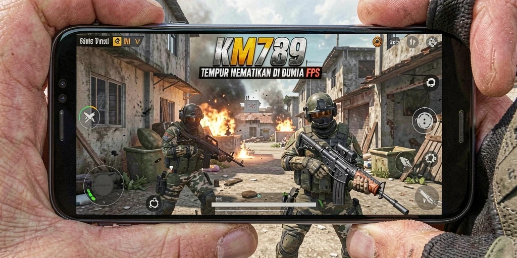 Tangkapan layar dari KM789 menunjukkan aksi intens gameplay FPS.