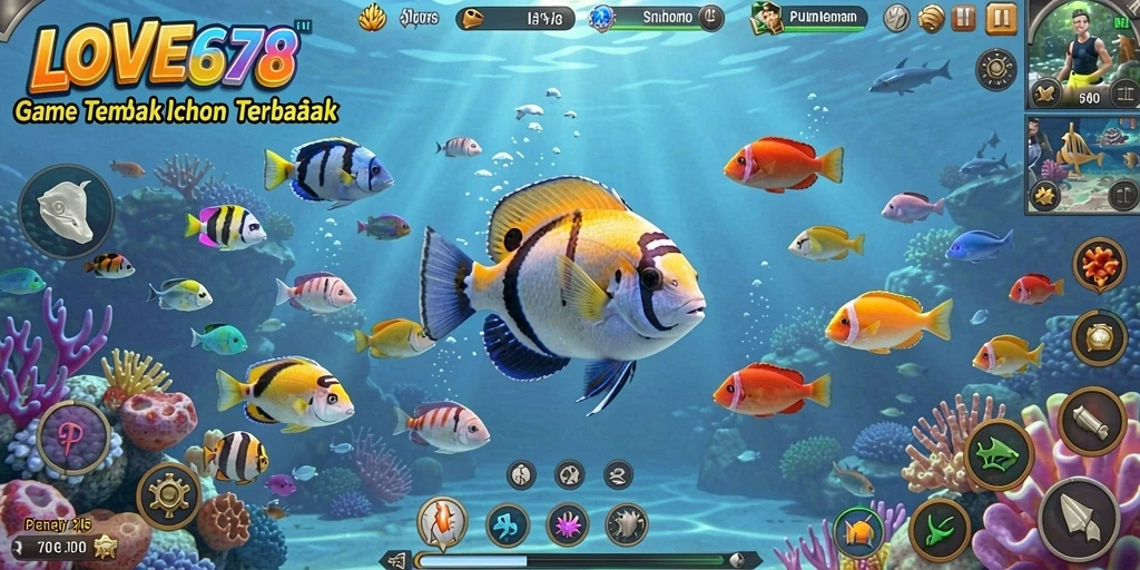 Screenshot gameplay LOVE678 menampilkan aksi menangkap ikan yang seru.