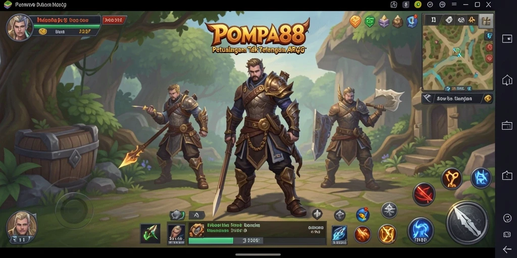 Screenshot gameplay POMPA88 menampilkan aksi pertempuran ARPG yang mendebarkan.