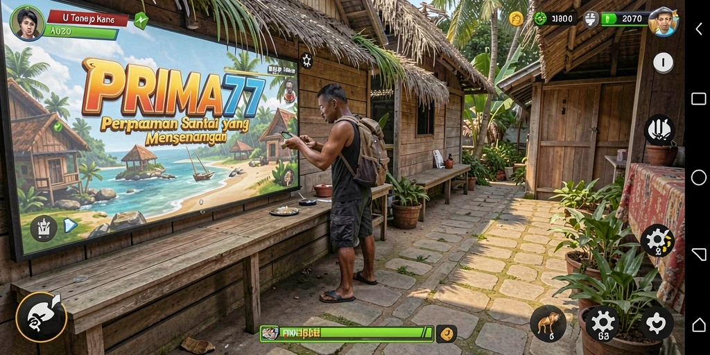 Tampilan gameplay <strong>PRIMA77</strong> yang ceria dan penuh warna.