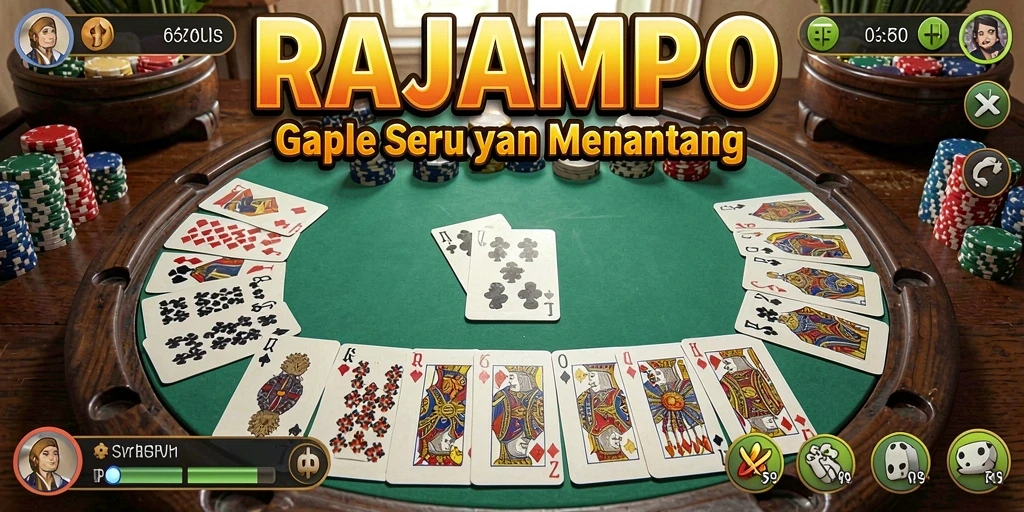 Screenshot utama RAJAMPO menampilkan gameplay Gaple yang seru.