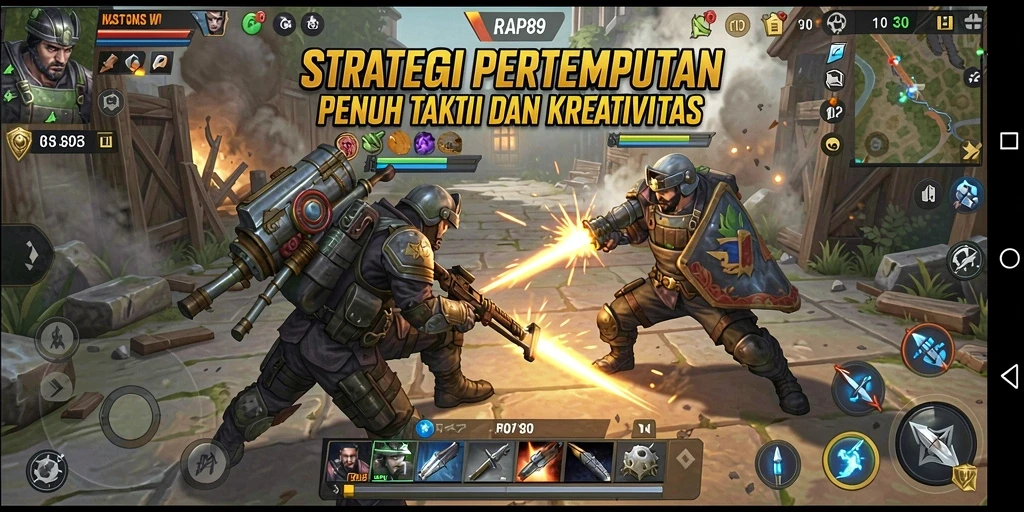 Screenshot utama menunjukkan pertempuran strategis yang mendebarkan dalam RAP89.