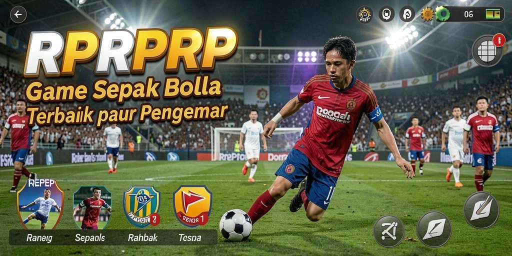 Screenshot gameplay RPRPRP dengan aksi sepak bola yang mendebarkan.