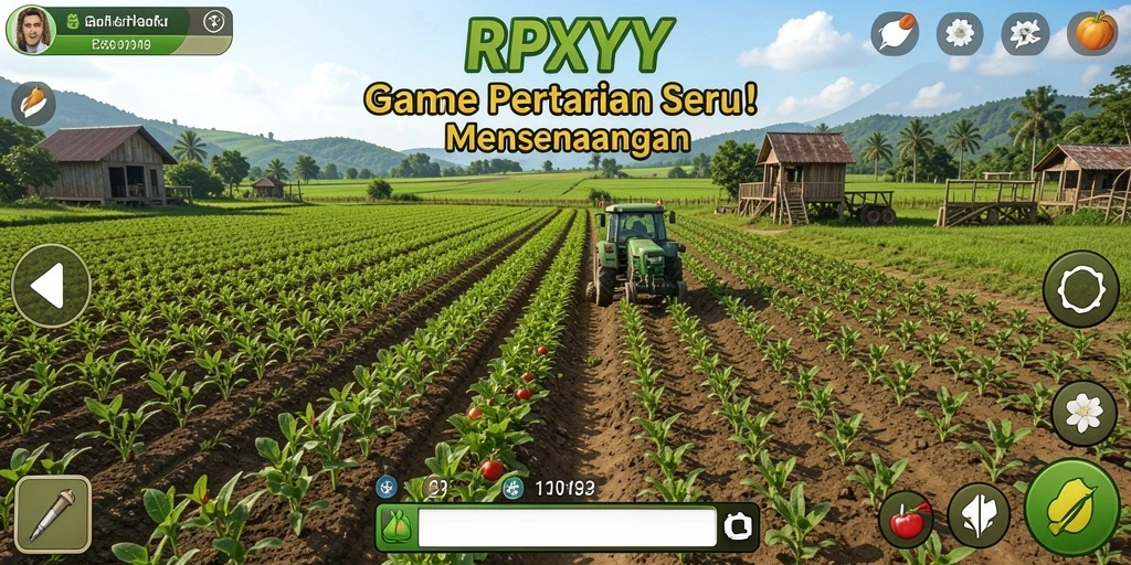 Tampilan permainan RPYYY dengan berbagai aktivitas pertanian.