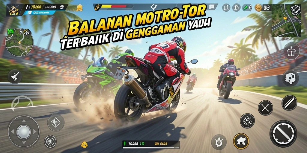 Screenshot utama TO288 menampilkan aksi balapan motor yang seru.